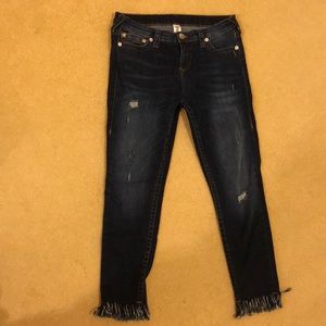 True religion skinny fit frayed bottom jeans